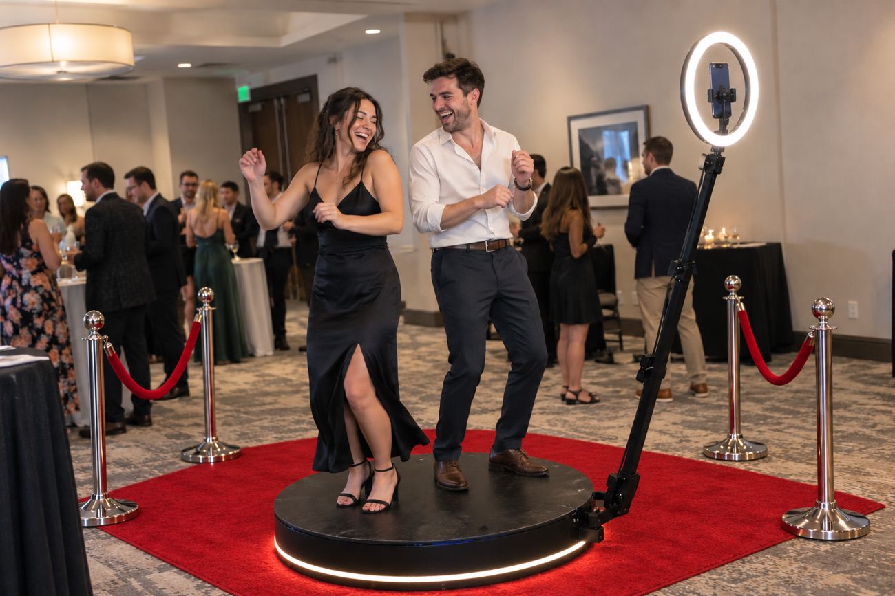 Couple qui danse sur la borne 360° entourée de potelets