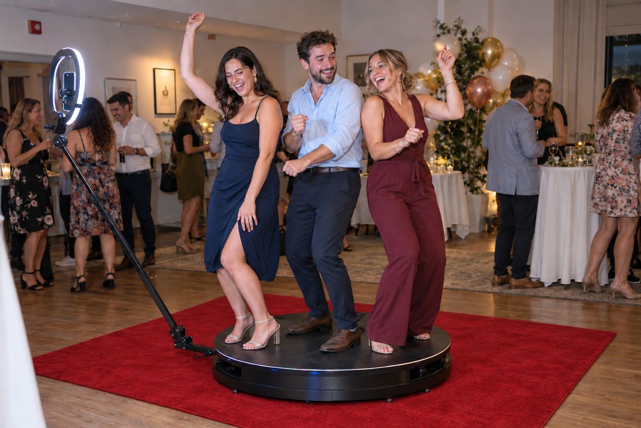 Trois invités qui dansent sur la borne 360°
